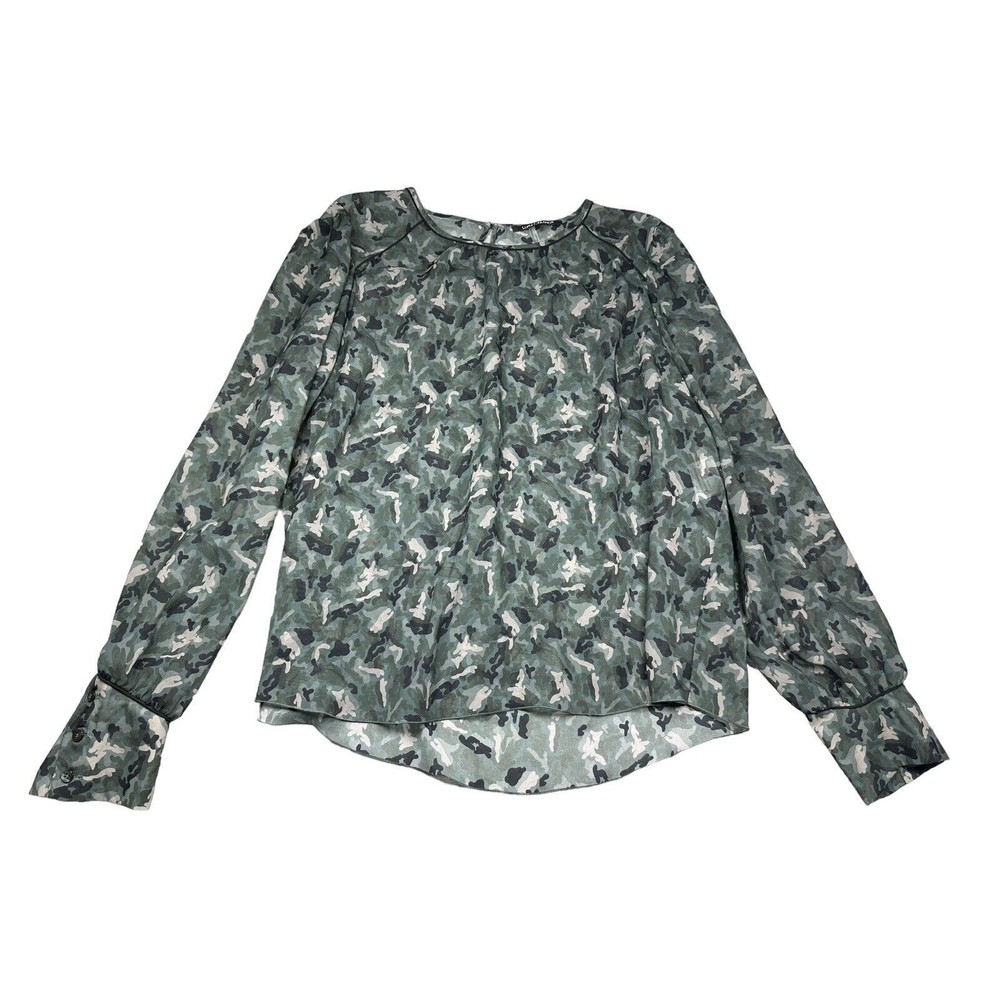 Luisa Cerano Blouse Round Neck Long Sleeve Multi Color Sheer Size 10